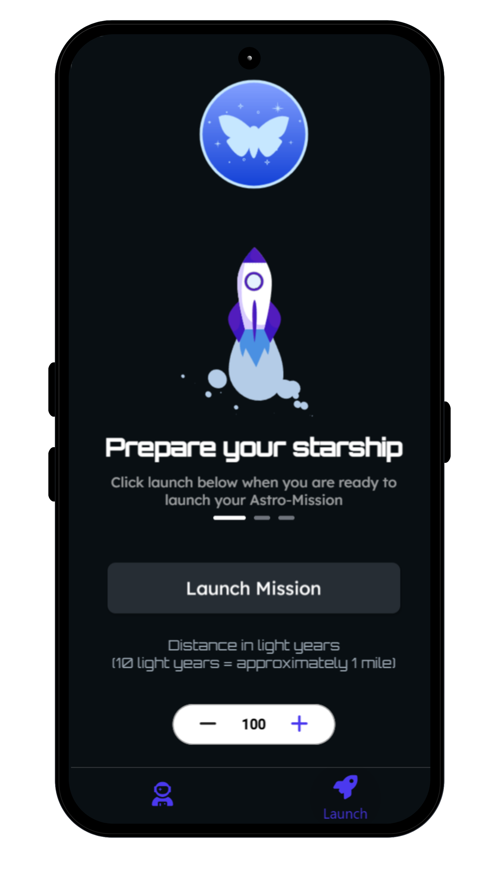 main launch screen of the app presented in an android mockup
